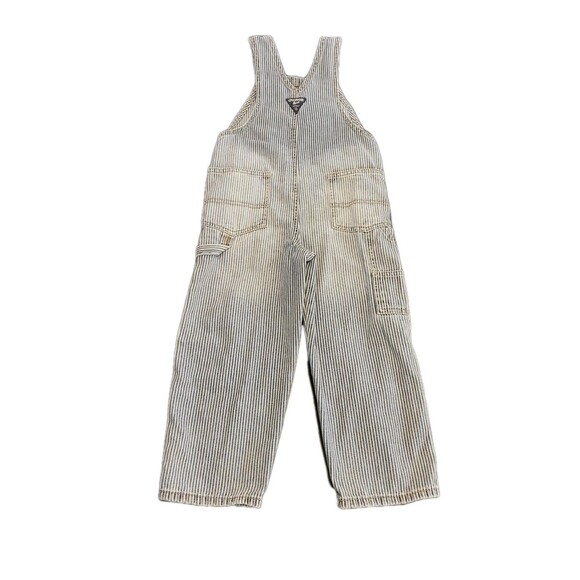 Oshkosh Vintage 5T Hickory Stripe Denim Vestbak Overalls Farm Ranch Faded - Picture 2 of 6